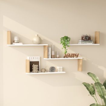 Ραφιέρα τοίχου Flear pakoworld λευκό με oak 179x14