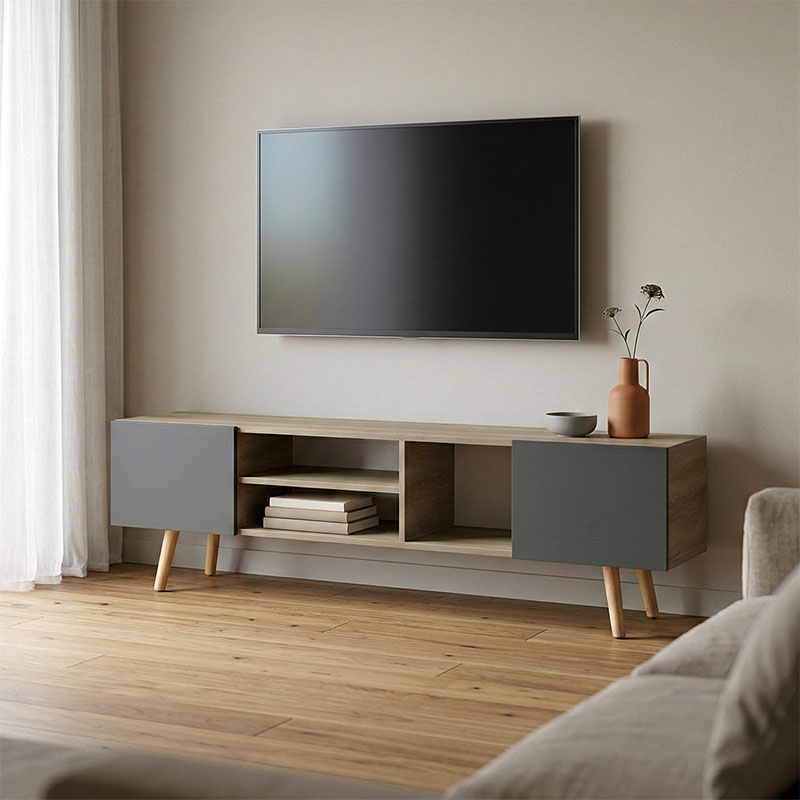 Έπιπλο τηλεόρασης Osclo pakoworld sonoma-ανθρακί 160x30x53.5εκ 230-000145