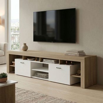Έπιπλο τηλεόρασης Liner pakoworld sonoma-λευκό 210x40x50εκ 230-000191