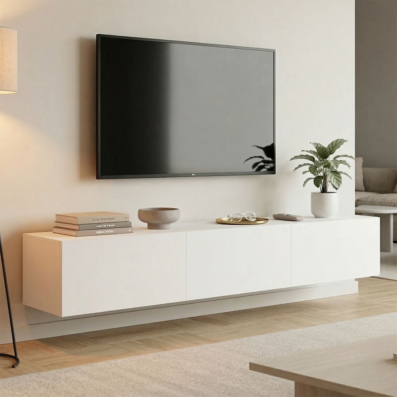 Έπιπλο τηλεόρασης επιτοίχιο με Led Rival pakoworld λευκό 180x35x30εκ 230-000195
