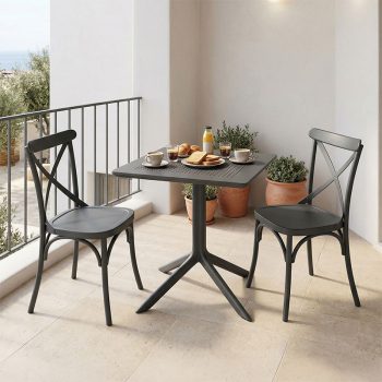 Τραπεζαρία Groovy Crossie pakoworld σετ 3τεμ ανθρακί PP 60x60x76εκ 200-001640